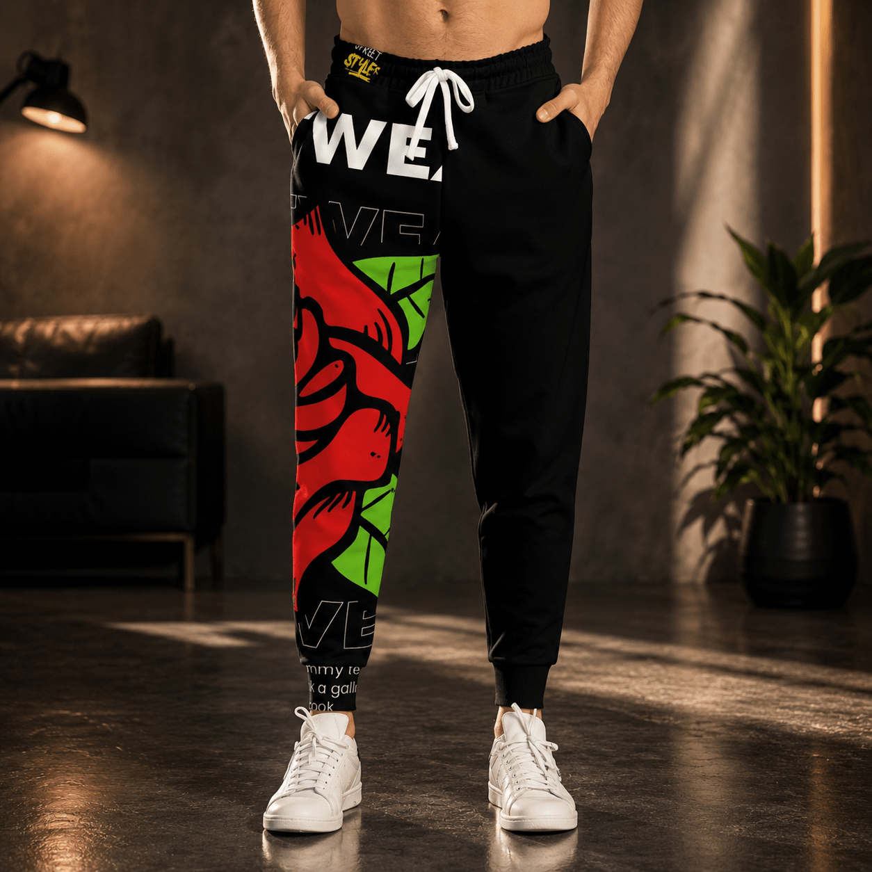 Floral Graphic Joggers – Rose Print Streetwear Performance Pants - LUNAE GLOW