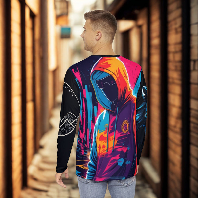 Vibrant Graphic Men's Long Sleeve Shirt - LUNAE GLOW